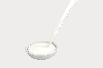 A bowl of milk and splashing liquid, 3d rendering.