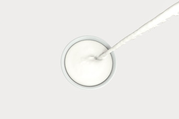 A bowl of milk and splashing liquid, 3d rendering.