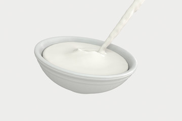 A bowl of milk and splashing liquid, 3d rendering.