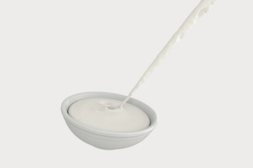 A bowl of milk and splashing liquid, 3d rendering.