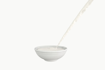 A bowl of milk and splashing liquid, 3d rendering.