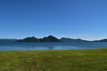 Landscape with mountain and Lake Toya in Hokkaido, Japan