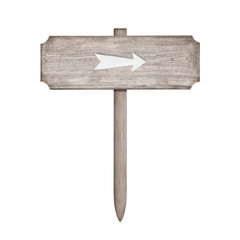 Wooden sign with arrow symbol isolated on white
