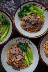 The bake liver on noodle serving in the bowl