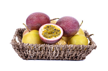 passion fruit in basket on white background
