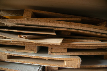 Taking photographs of wood plywood, used for making pellets