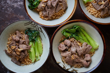 The bake liver on noodle serving in the bowl
