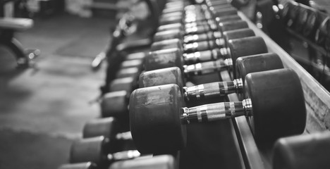 Obraz premium dumbbell rack close-up in the gym