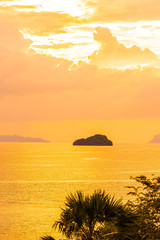 Beautiful outdoor tropical beach sea around samui island with coconut palm tree and other at sunset time