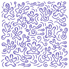 Doodle hand drawn background. Underwater world. Sea Turtles, underwater plants.