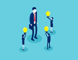 Business employee with ideas presentation. Concept isometric business creativity vector illustration, Meeting, Office team, Isometric flat cartoon character style deisng.