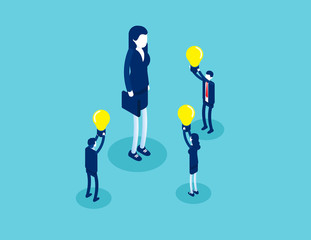 Business employee with ideas presentation. Concept isometric business creativity vector illustration, Meeting, Office team, Isometric flat cartoon character style deisng.