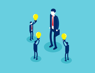 Business employee with ideas presentation. Concept isometric business creativity vector illustration, Meeting, Office team, Isometric flat cartoon character style deisng.