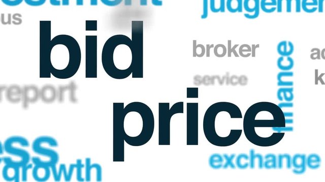 Bid price animated word cloud. Kinetic typography.