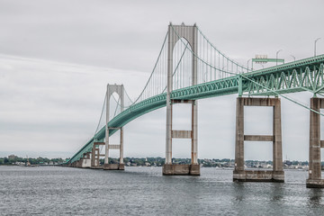 green bridge going over the ocean in Narragansett, Rhode Island
