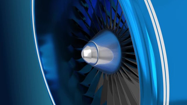 Turbojet engine of business jet. Video contains alpha matte channel and DOF channel. Metal texture