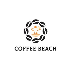 Coffee bean with beach illustration cafe logo design