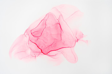 Abstrakter Tintenhintergrund. Marmor-Stil. Rosafarbene Strichstruktur auf weißem Papier. Wallpaper für Web- und Gamedesign. Grunge Schmutzkunst. Makrobild von Stocksaft, Abstrich. © natalia