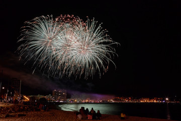 Beautiful firework in a small Spanish town Palamos, day of celebrating the town 06. 26. 2019