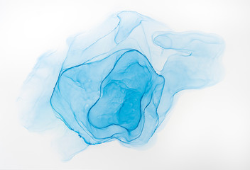 ink splatter watercolour dye liquid blue watercolor macro spot blotch texture isolated on white. blue ink background