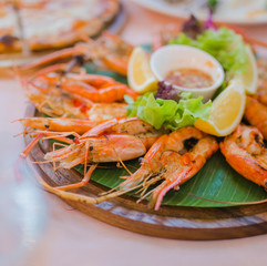 fresh grilled thai river prawns at luxury restaurant