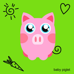 Cute piggy character. Cartoon style, Vector Illustration. Sticker, card, isolated design element for kids books and clothes