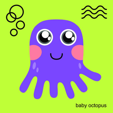 Cute octopus character. Cartoon style, Vector Illustration. Sticker, card, isolated design element for kids books and clothes