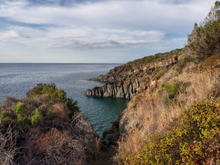 sky, sea and coastal landscape of the island of Pantelleria, Italy