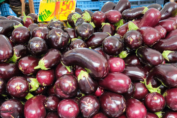 Fresh eggplant for sale at a market