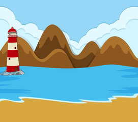 Fototapeta na wymiar Lighthouse on beach scene