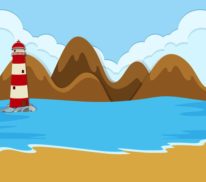 Lighthouse on beach scene