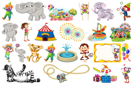 Set of animal and circus