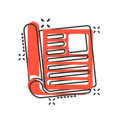 Magazine page icon in comic style. News vector cartoon illustration on white isolated background. Brochure splash effect business concept.