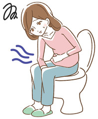 便秘で悩む女性　イラスト