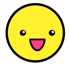 Flat kawaii emoji face. Cute funny cartoon character. Simple line art expressions web icon. Emoticon sticker. Vector graphic illustration.