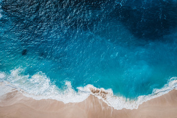 Wild beach, top view, waves