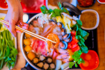 Selective focus Shabu Shabu and Sukiyaki, Japanese food