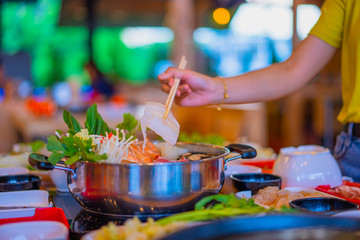 Selective focus Shabu Shabu and Sukiyaki, Japanese food
