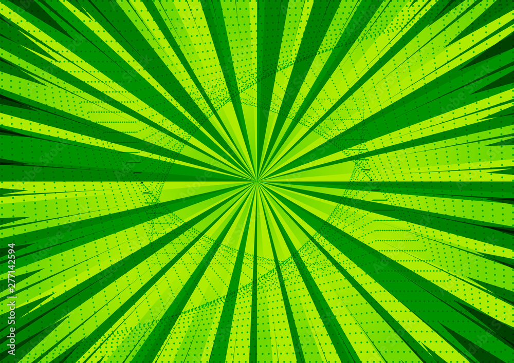 Poster abstract comic green background for style pop art design. retro burst template backdrop. light rays 