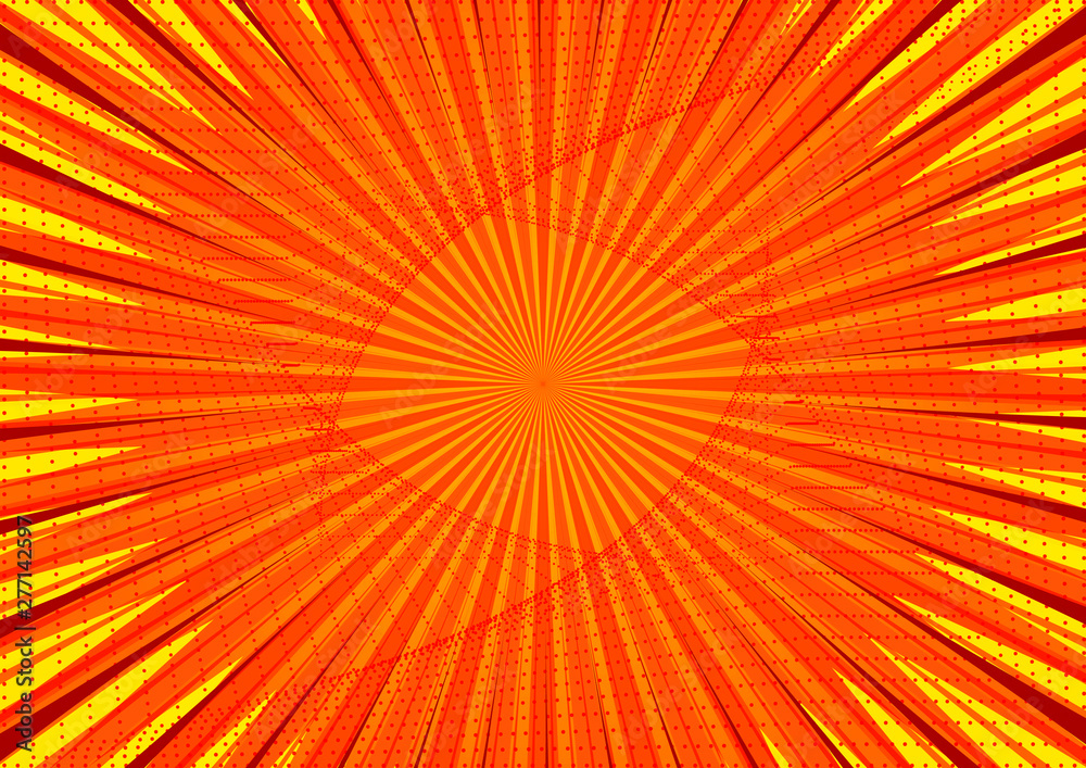 Poster abstract comic orange background for style pop art design. retro burst template backdrop. light rays
