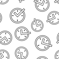 Real time icon seamless pattern background. Clock vector illustration on white isolated background. Watch business concept.