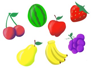 set of fresh fruits and berries