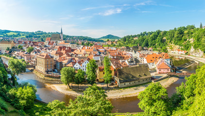 Fototapeta na wymiar View at the meander of Vltava river with Cesky Krumlov town in Czech Republic