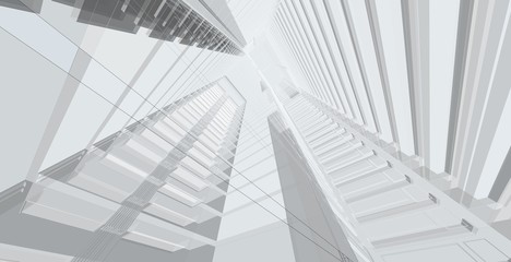 Obraz premium 3D illustration architecture building perspective lines.