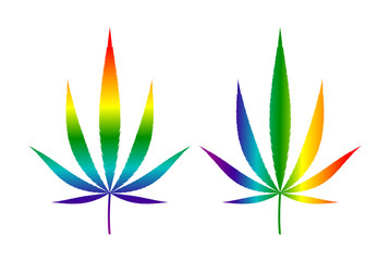 LGBT flag rainbow colored hemp leaf. Isolated on white background