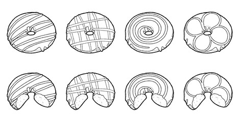 Set of Donut Vector Illustration Hand Drawn Dessert Cartoon Art