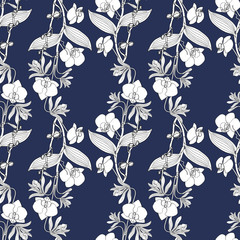 Seamless pattern with orchid flowers, nature floral background