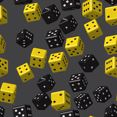 Yellow Black Dice Seamless Pattern, 3D Illustration