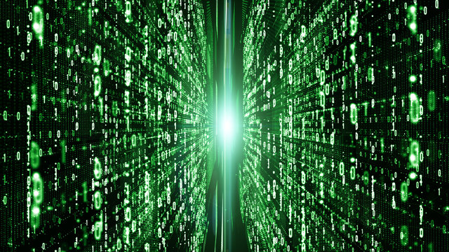 Abstract digital matrix particles flow, Digital data connection, Technology concept.