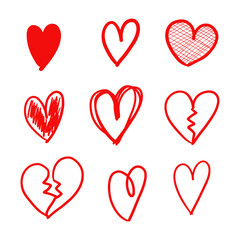 Heart doodles. Hand drawn hearts. Design elements for Valentine's day. Vector EPS 10.